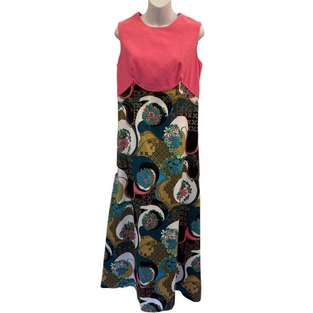 Vintage 70’s Custom Retro Maxi Dress Sleeveless Pink Mod Floral
